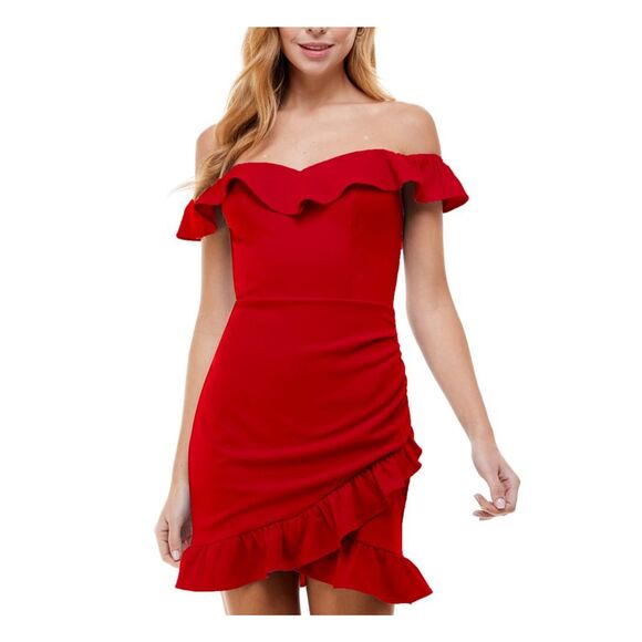 CITY STUDIO Dresses & Skirts - CITY STUDIO Womens Red Tulip Hem Cap Sleeve Above The Knee Party Sheath Dress 11